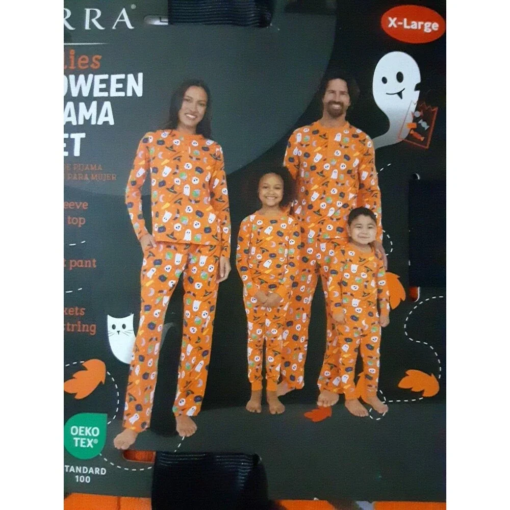 Serra Lounge Wear Ladies 2 Piece Pajama Set Size XL Halloween Ghosts Skulls Bat